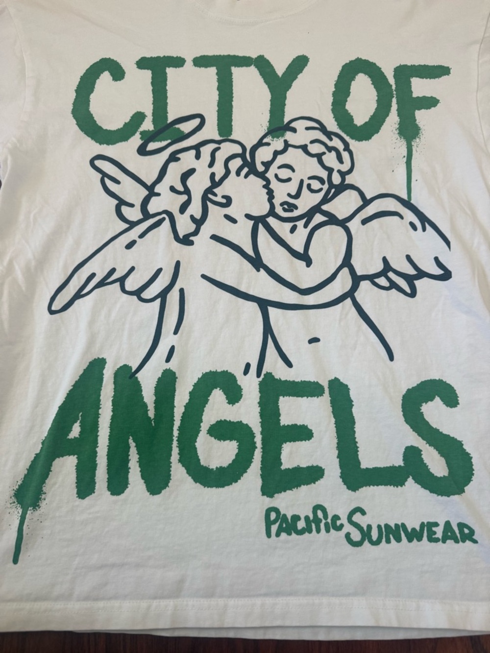 Pacific Sunwear Kids "City of Angels" White Graphic Tee - Green Print - Picture 2 of 4